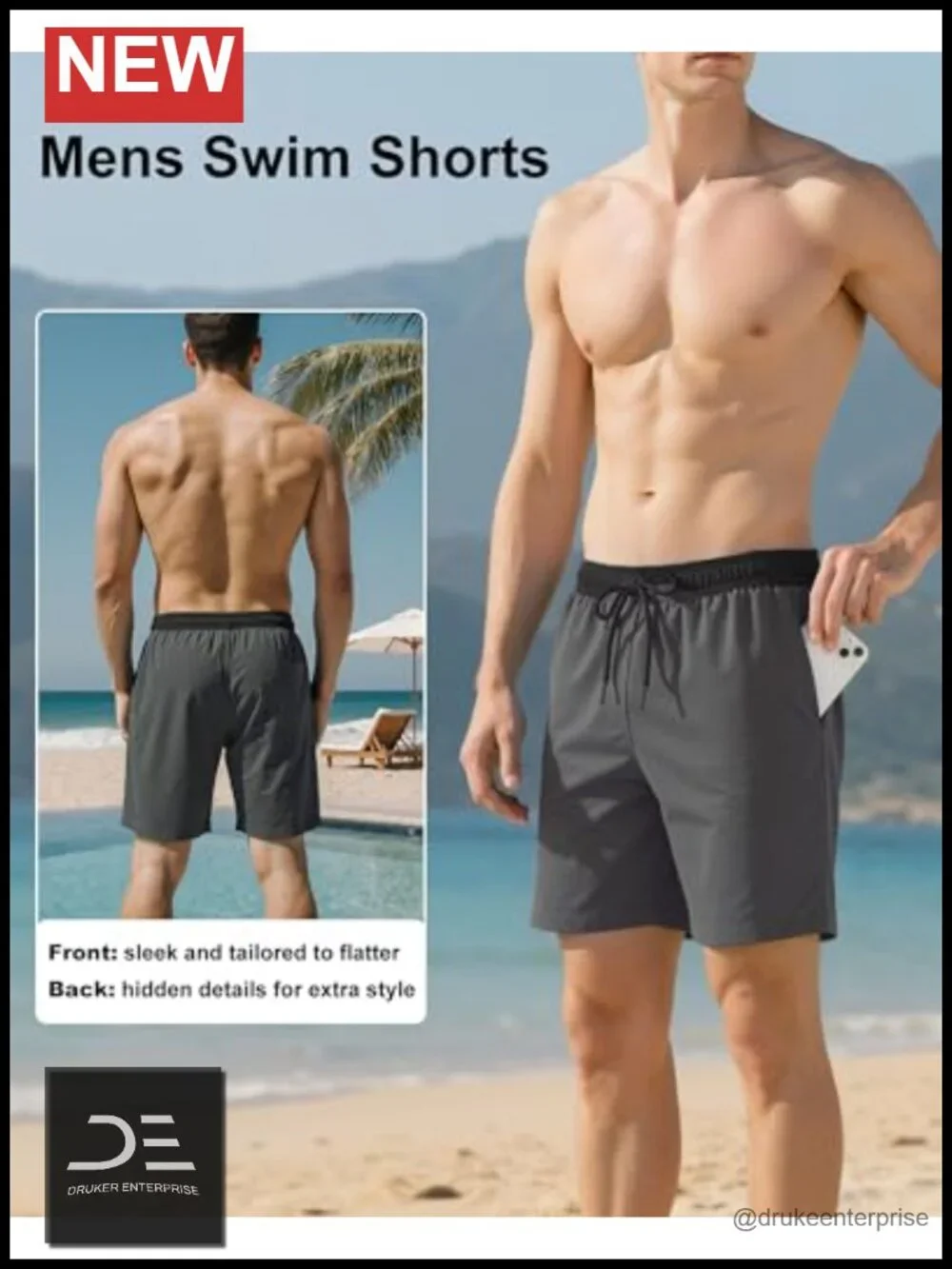 Men's Swim Trunks with Compression Liner 2 in 1 Quick Dry Pockets